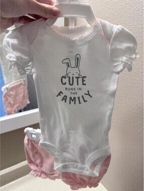 Baby Girl White Bunny "Cute Runs in the Family" Bodysuit and